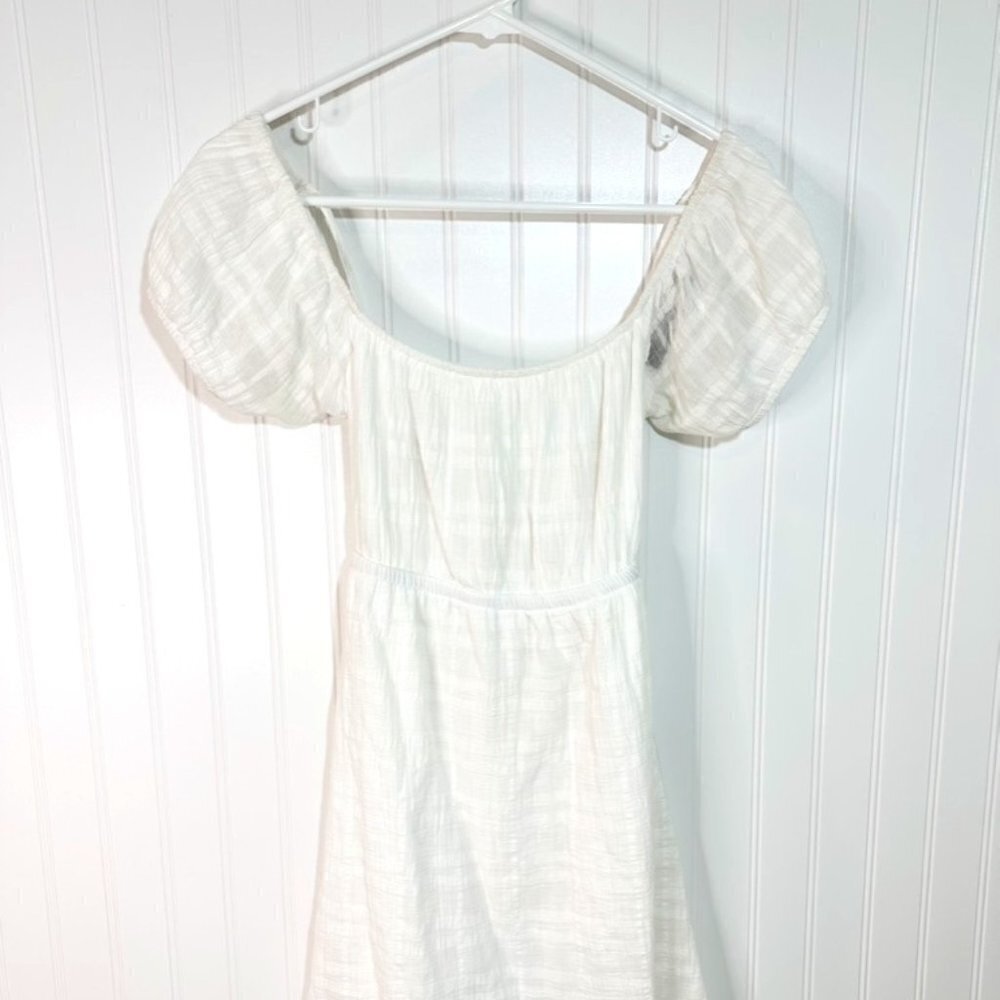 Jondie Women's Criss Cross Back Creamy White Puff Sleeve Mini Dress Sz S
